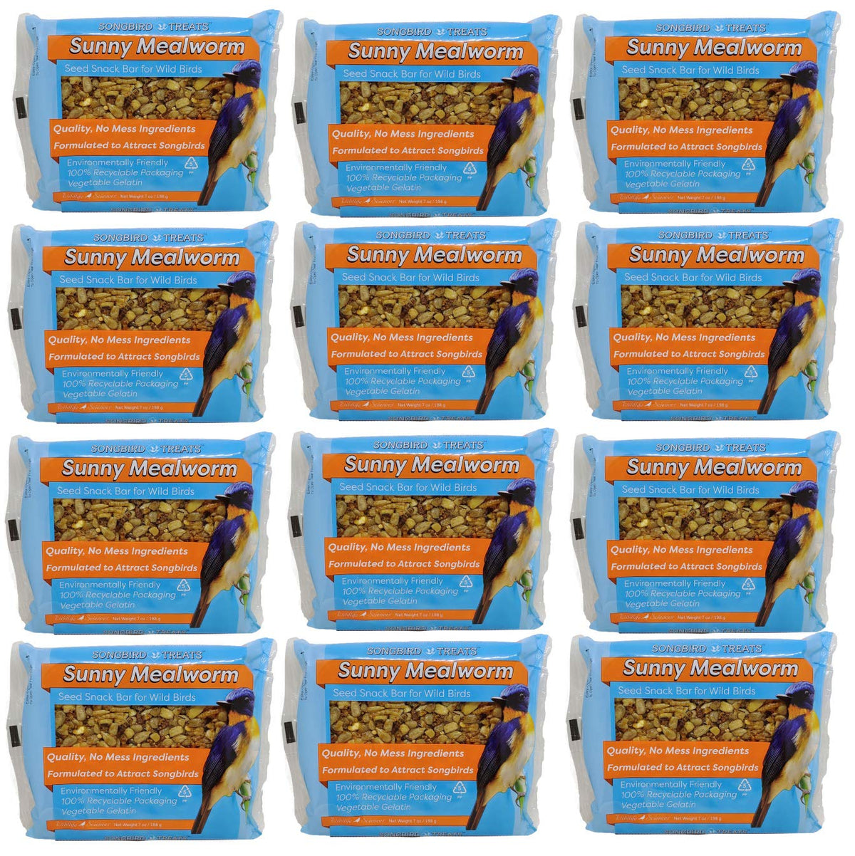 Wildlife Sciences Songbird Seed Bars in recyclable packaging attract backyard songbirds.