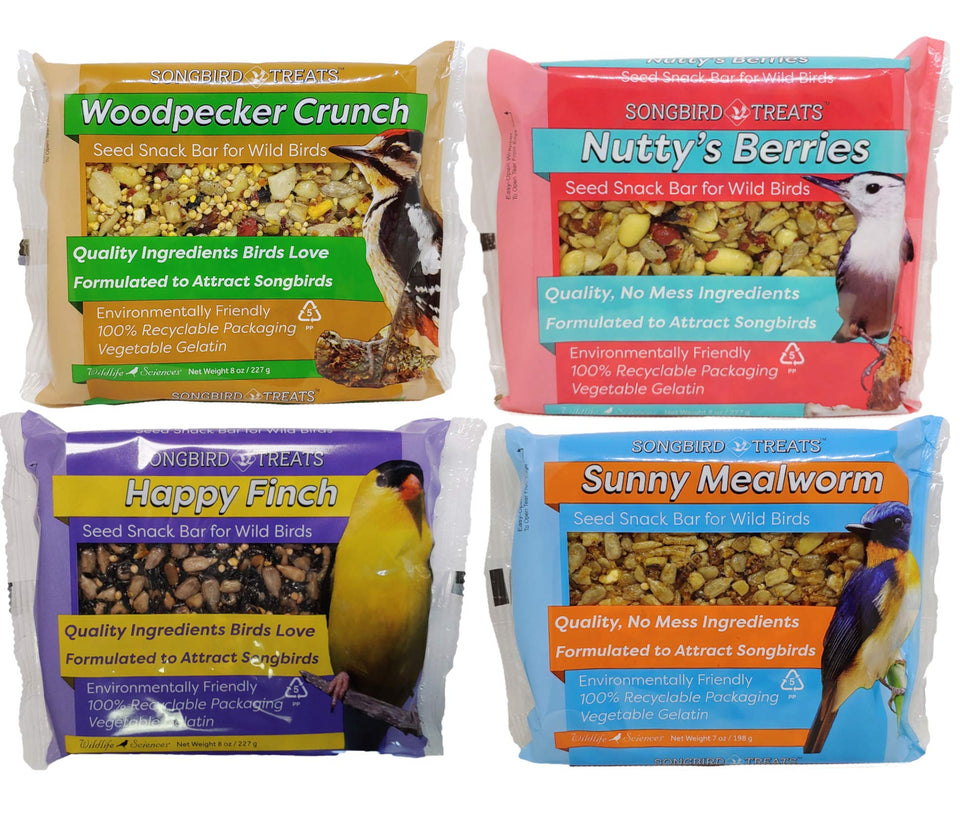 Wildlife Sciences Songbird Seed Cake Woodpecker Crunch attracts woodpeckers to feeders