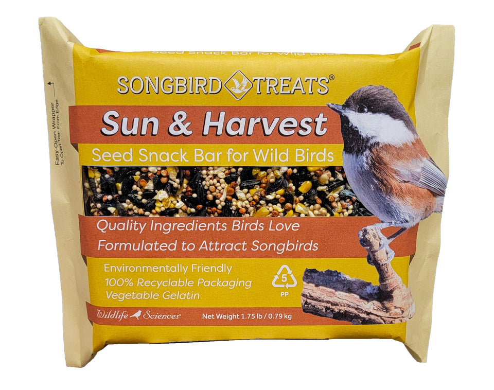 Wildlife Sciences Songbird Treats seed bars front view attracts songbirds at your feeder.