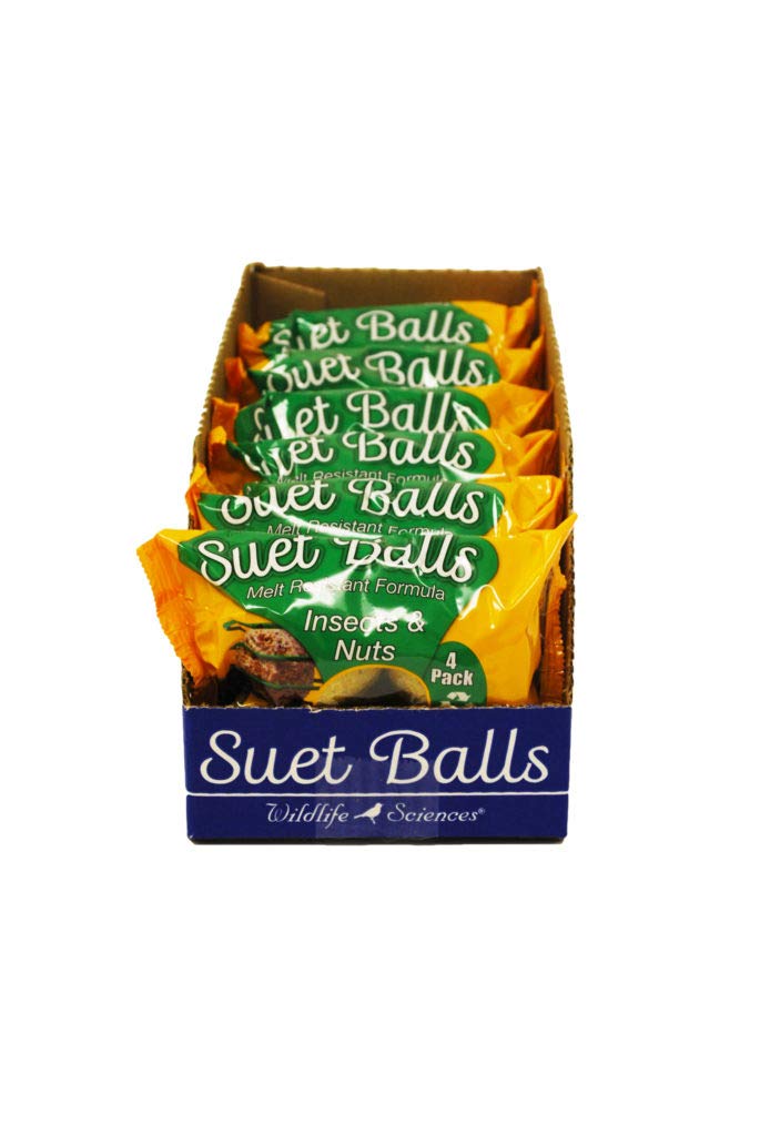 Wildlife Sciences suet balls packaging close-up, highlighting convenient six-pack wrappers.