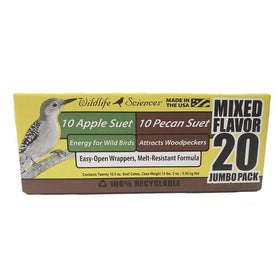 Wildlife Sciences suet cake Apple-Pecan 20-pack cover image, durable packaging for easy outdoor bird feeding.
