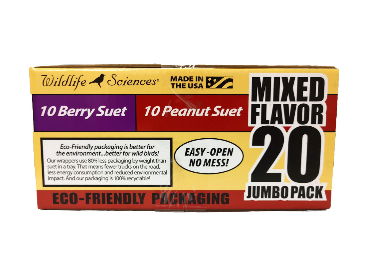 Close-up of ingredients list on Wildlife Sciences suet cake jumbo pack
