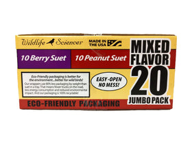 Close-up of ingredients list on Wildlife Sciences suet cake jumbo pack