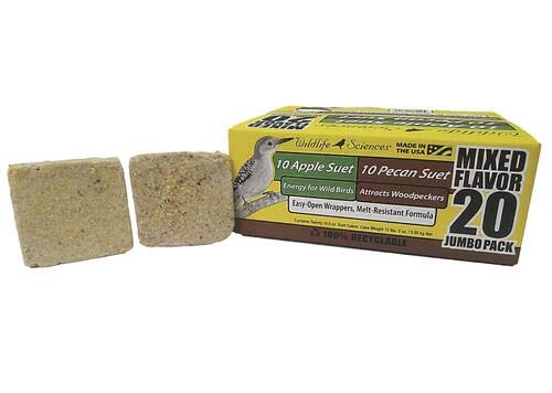 Wildlife Sciences suet cake ingredients closeup, showing quality mix for attracting a variety of birds.
