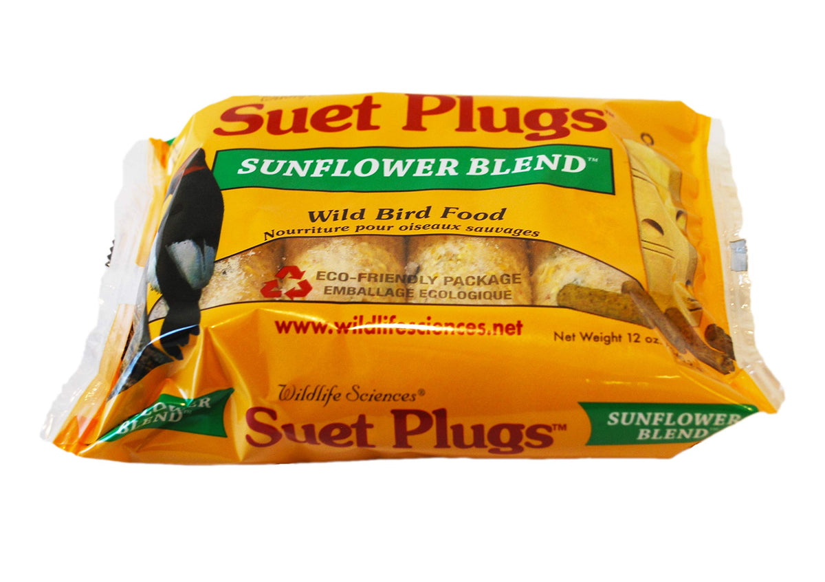 Wildlife Sciences suet plugs dimensions visible 3.75 inches long and 1 inch diameter.