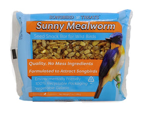 Wildlife Sciences Sunny Mealworm flavor seed bars displayed in a feeder.