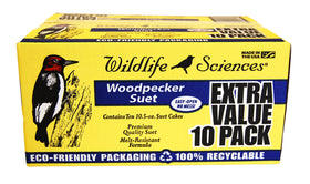 Wildlife Sciences Woodpecker Suet Cake 10-pack front view attracts woodpeckers and other birds.