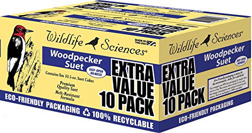 Wildlife Sciences Woodpecker Suet Cake ingredients close-up highlights premium beef suet and grains.