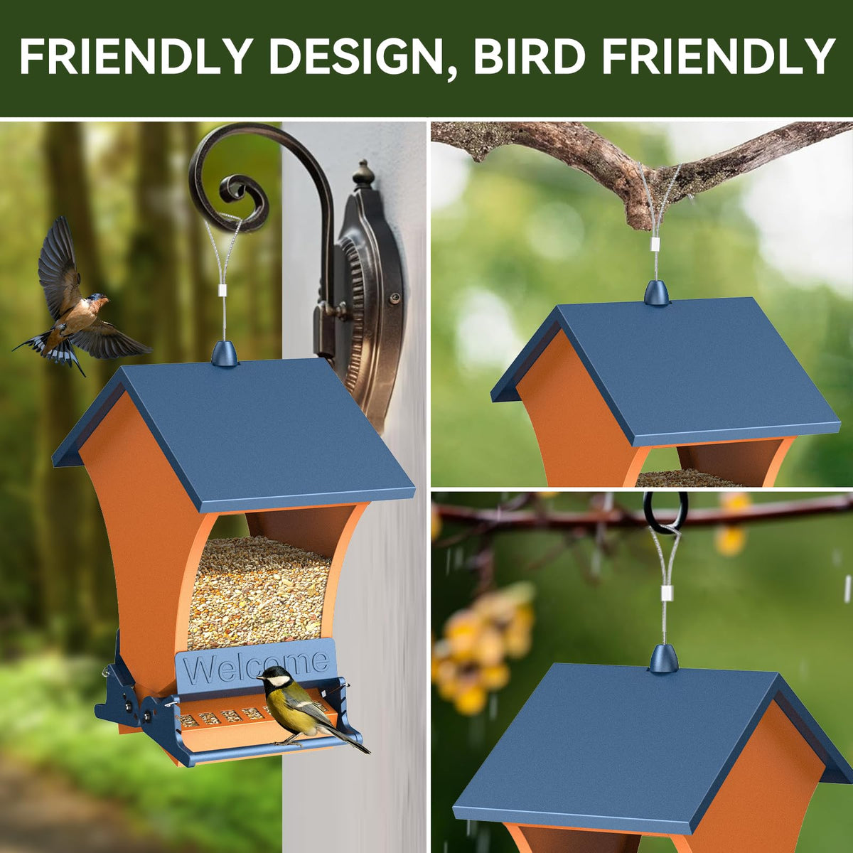 Wildpark bottom perforations keep seeds dry during weather.