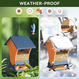 Wildpark side-port design supports bird peck access and seed use.