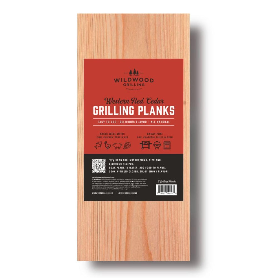 Wildwood Grilling Signature cedar planks 5x11 for two servings with smoky aroma.