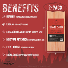 Wildwood Grilling USA-made cedar planks sourced in Idaho for safe grilling.