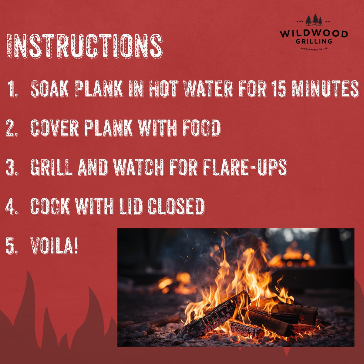 USA-made Wildwood cedar planks from Western Red Cedar for versatile grilling.