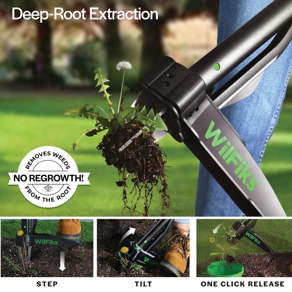 WilFiks weed puller with 40-inch adjustable handle for extended reach.