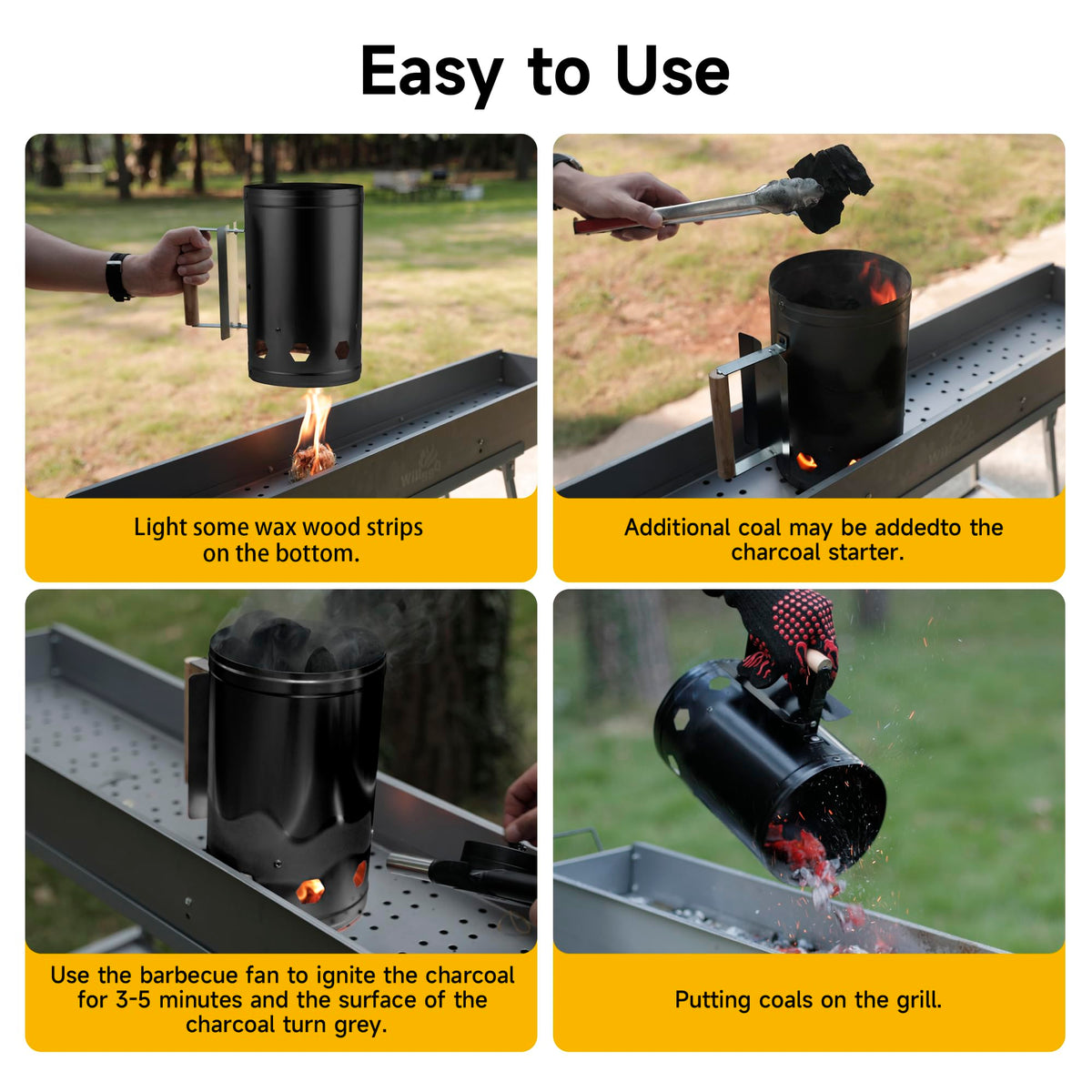 WILLBBQ charcoal chimney starter airflow-design highlights efficient heat draw for quick lighting