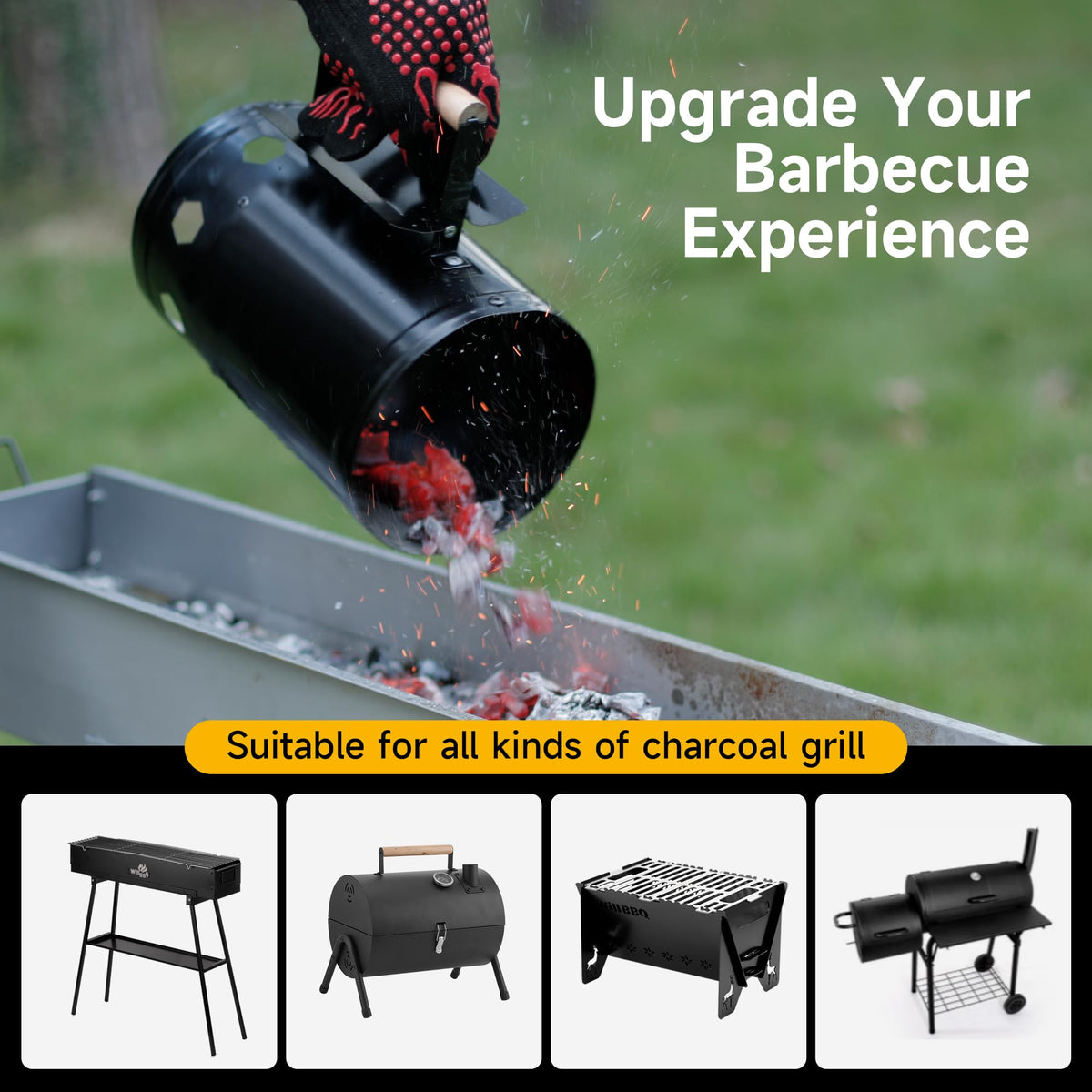 WILLBBQ charcoal chimney starter complete-kit shows all-in-one solution for grilling on the go