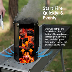 WILLBBQ charcoal chimney starter wooden-handle showcases stay-cool grip for safe handling