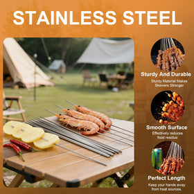 WillBBQ metal storage tube keeps 100 skewers organized for transport and storage.