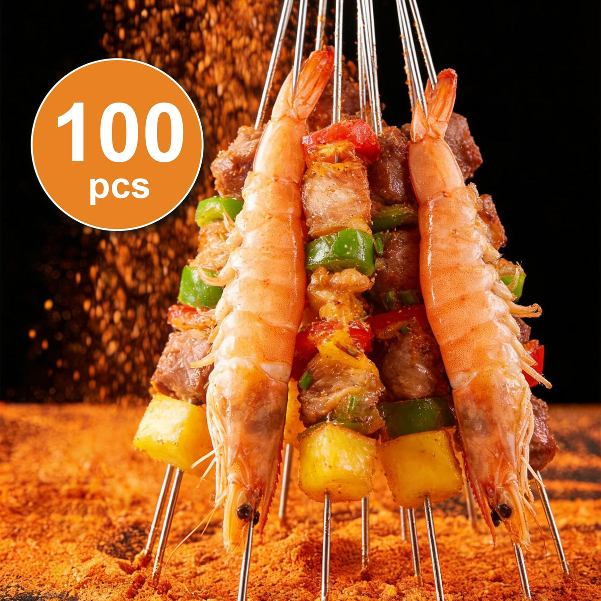 WillBBQ round-design skewers prevent slipping for even cooking across grills.