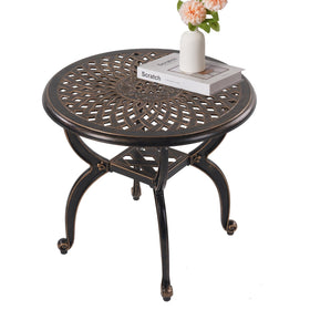 WILOUNGE cast aluminum outdoor side table with copper top, sturdy for patio use.