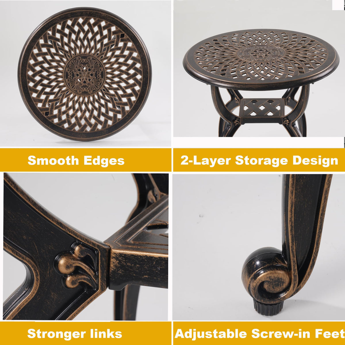 WILOUNGE outdoor table with two-layer storage for magazines, drinks, and snacks.