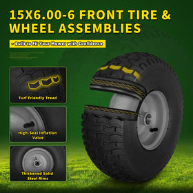 Wiltire front tread offers turf-friendly traction on grass.