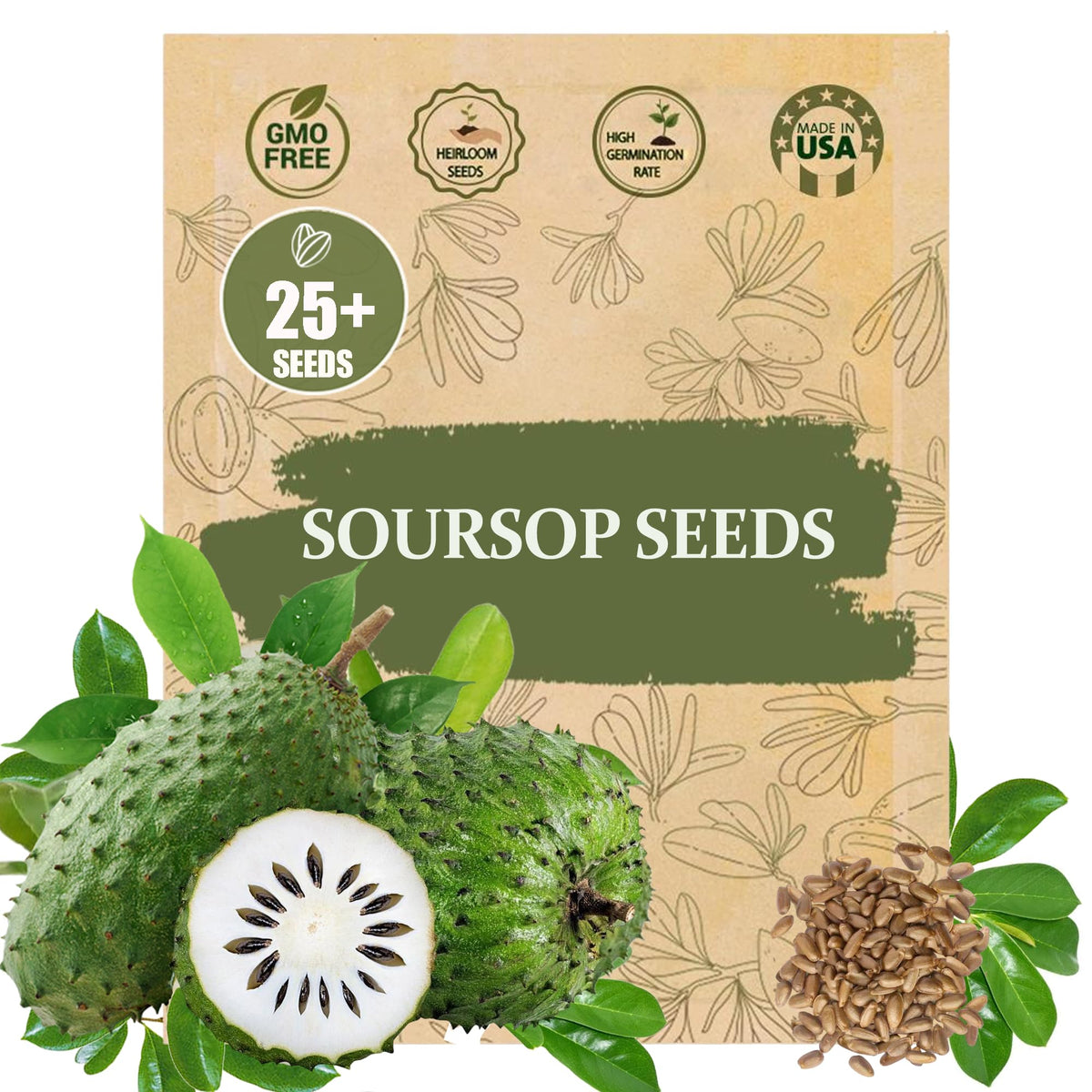 Wily Fox soursop seeds in package front, ideal for home orchards.
