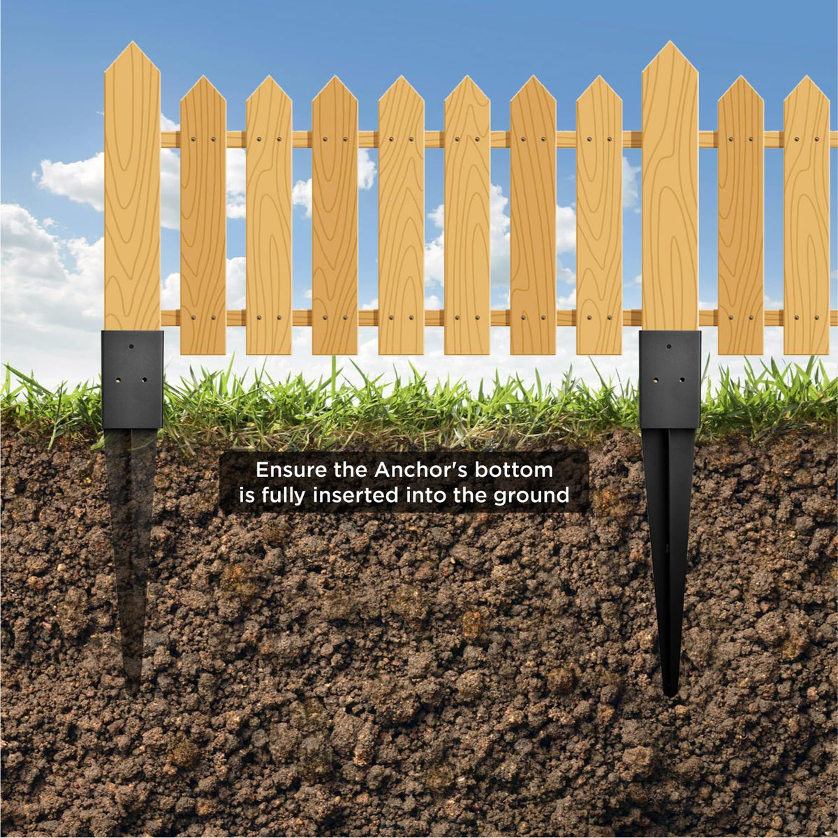 Ground spike installed in soil demonstrates secure post support