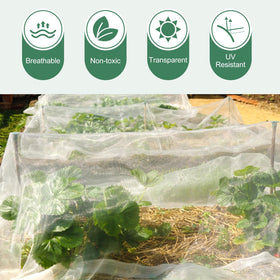 WiMas flexible installation netting drapes over crops with buried edges.