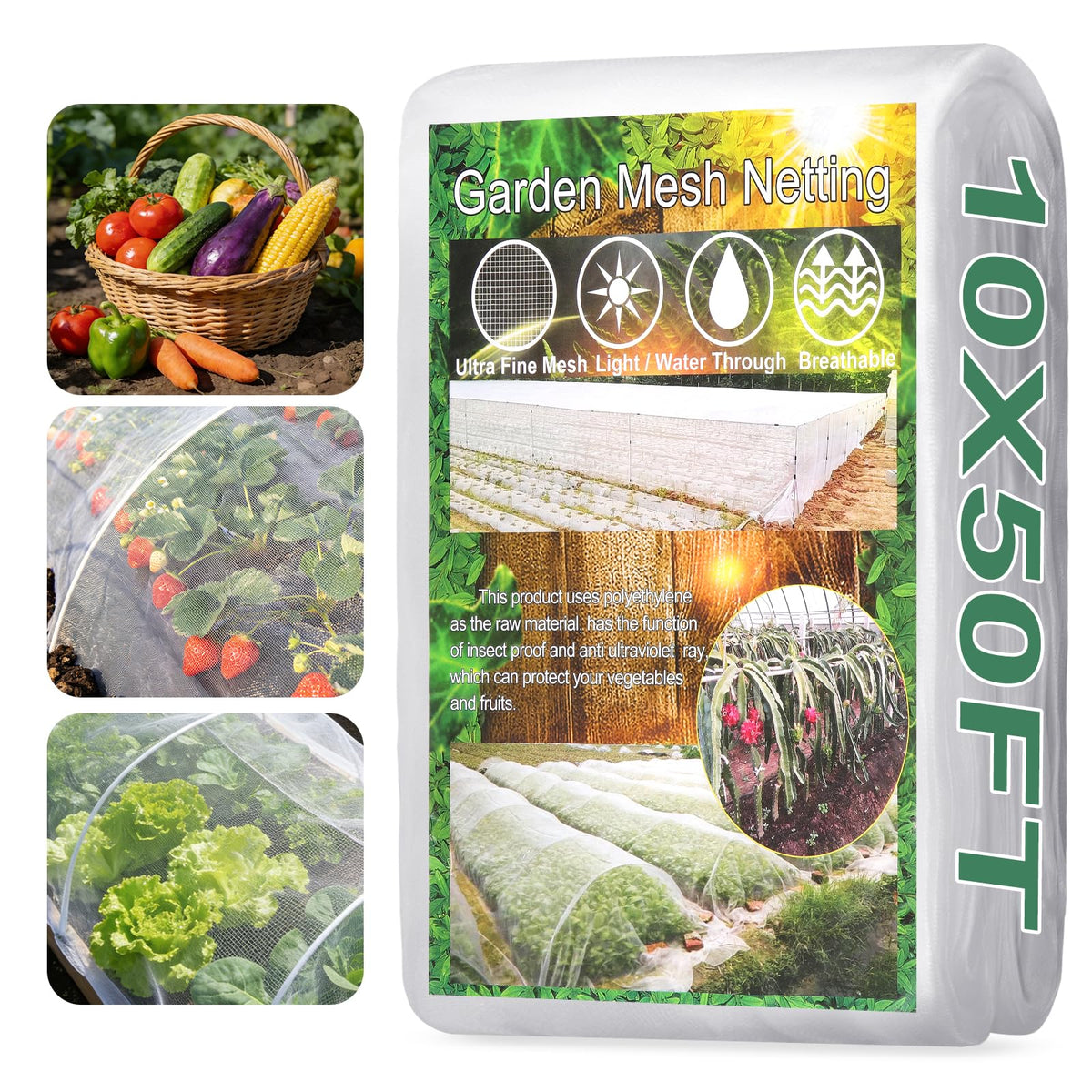 WiMas garden netting pest barrier 10x50ft protects crops while allowing airflow.