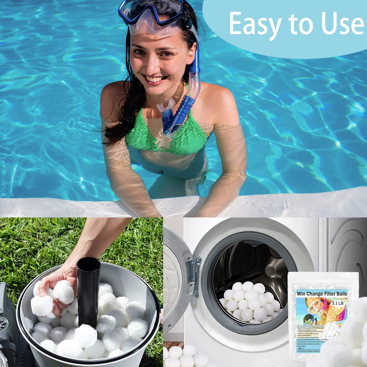 Win Change filter balls reduce backwashing in compatible filters