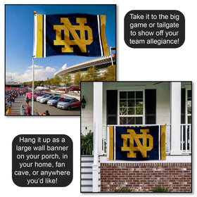 WinCraft Irish ND Logo flag screen prints visible from both sides for visibility.