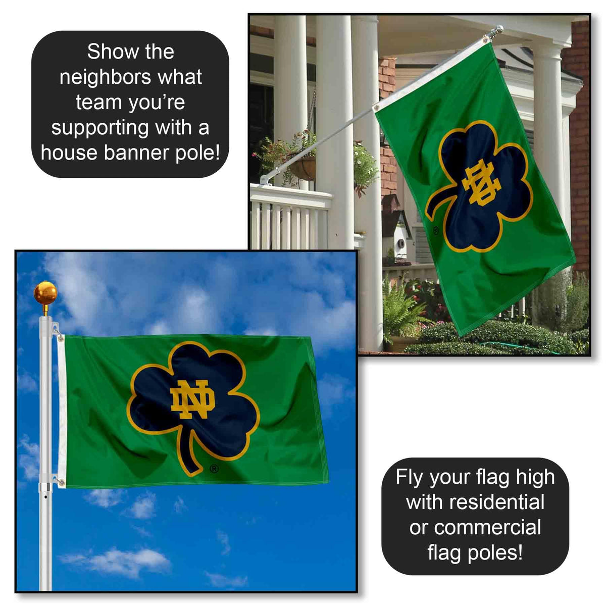 WinCraft Irish Shamrock 3x5 Banner Flag with metal grommets for secure flagpole mounting.