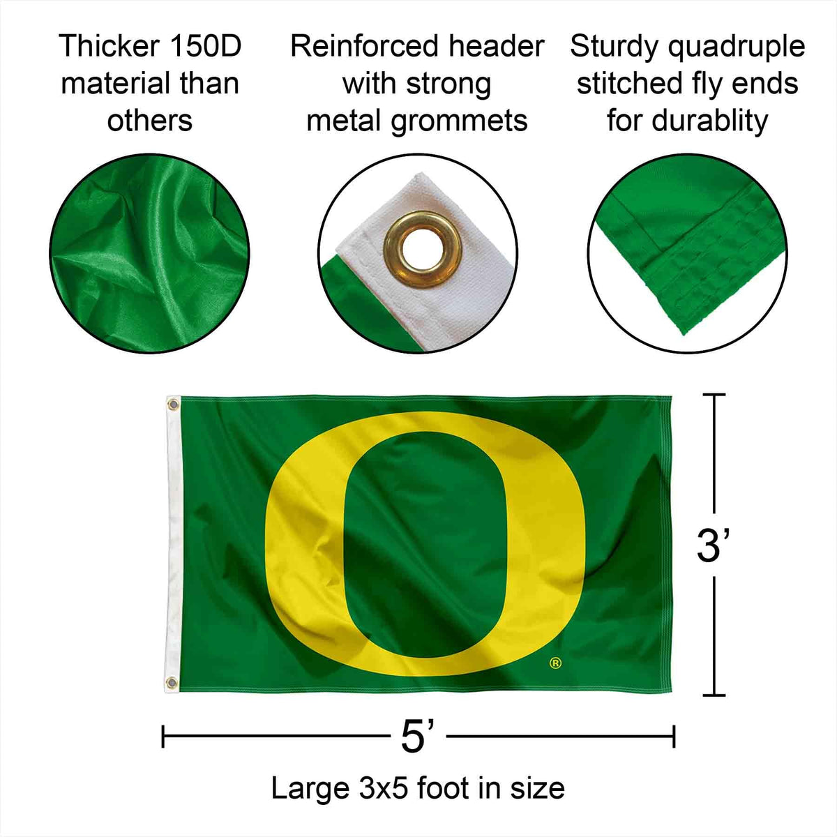 WinCraft Oregon Green 3x5 banner flag side logos for dual-surface readability