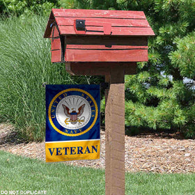 WinCraft US Navy Veteran Garden Flag insignia visible on both sides for visibility.