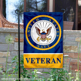 WinCraft US Navy Veteran Garden Flag sleeve closeup shows double-stitched edges.