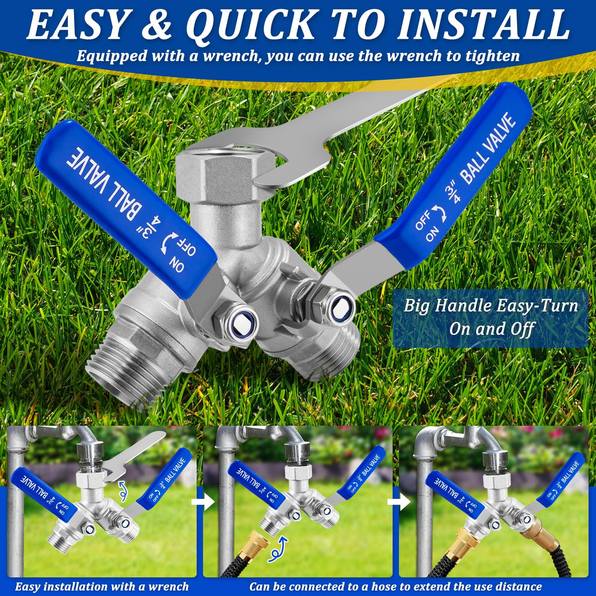 Windblowgrass hose splitter with upgraded gaskets and precision threads for tight seals