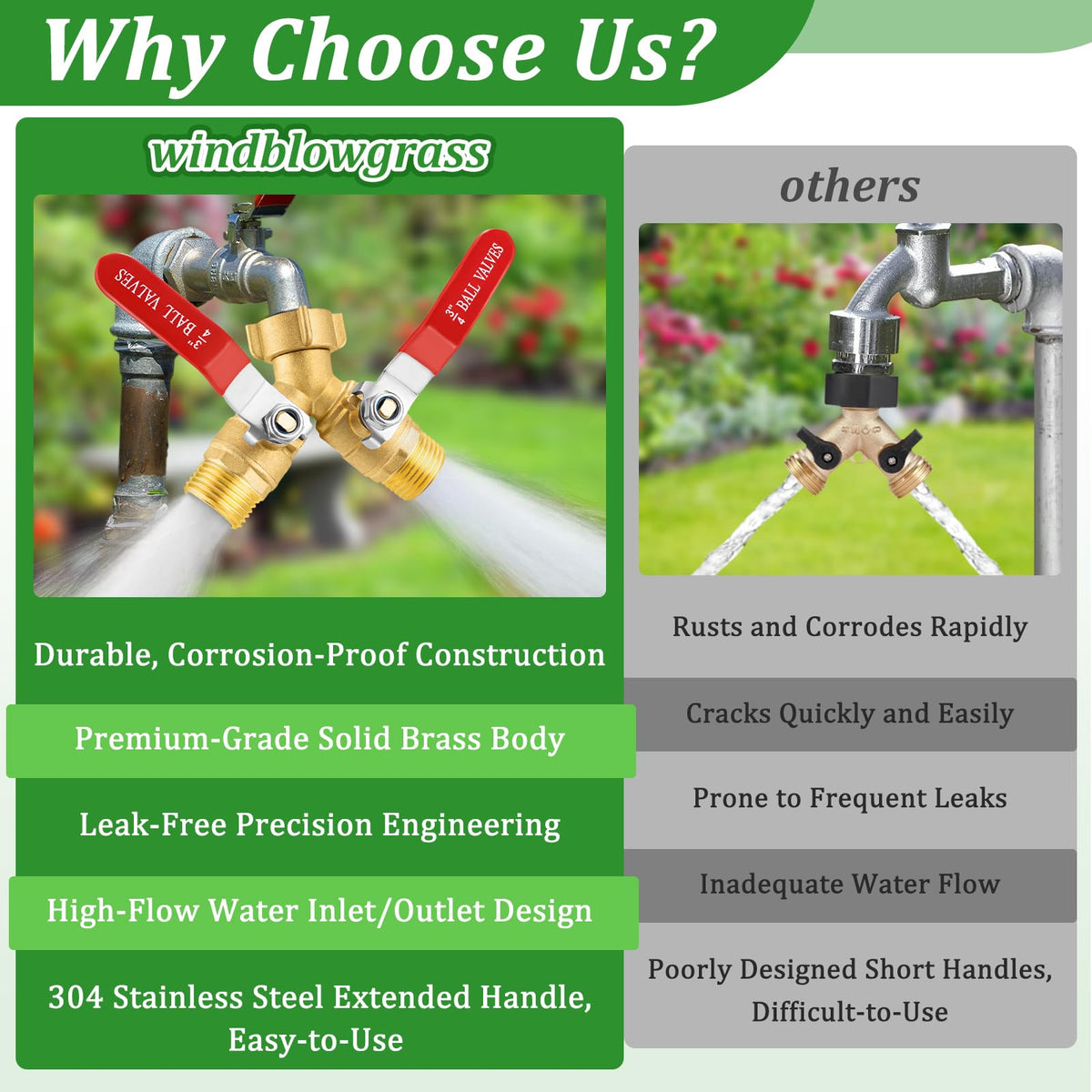 Windblowgrass outdoor faucet split enables two hoses from one spigot.