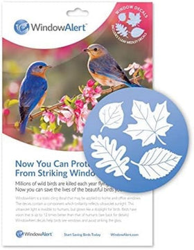 WindowAlert elm 4inch decal on exterior glass deters bird strikes.