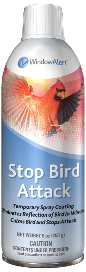 WindowAlert Stop Bird Attack spray can applying coating to deter window strikes