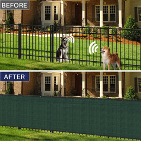 Windscreen4less heavy-duty mesh on a pool deck creates wind break and shade