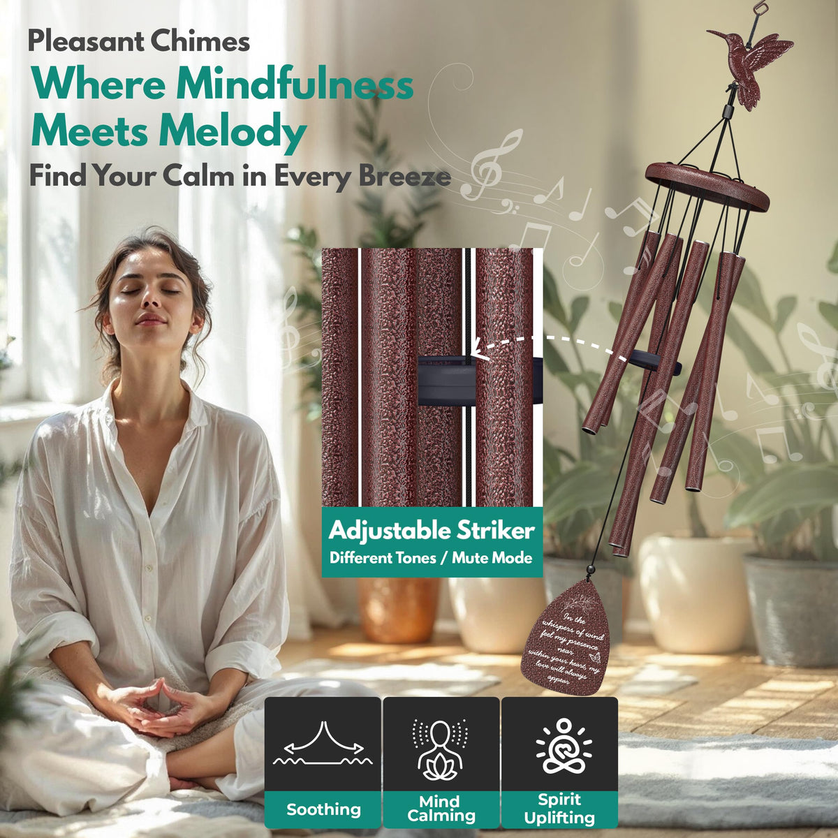 Windsplay bereavement wind chimes with easy-hang hook for quick display.