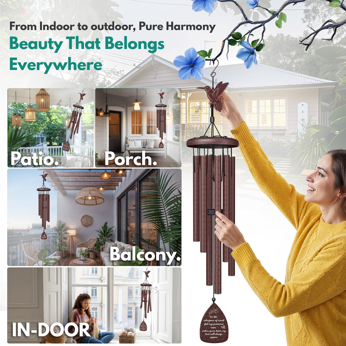Windsplay hummingbird memorial wind chimes honor loved ones with a gentle outdoor soundscape.