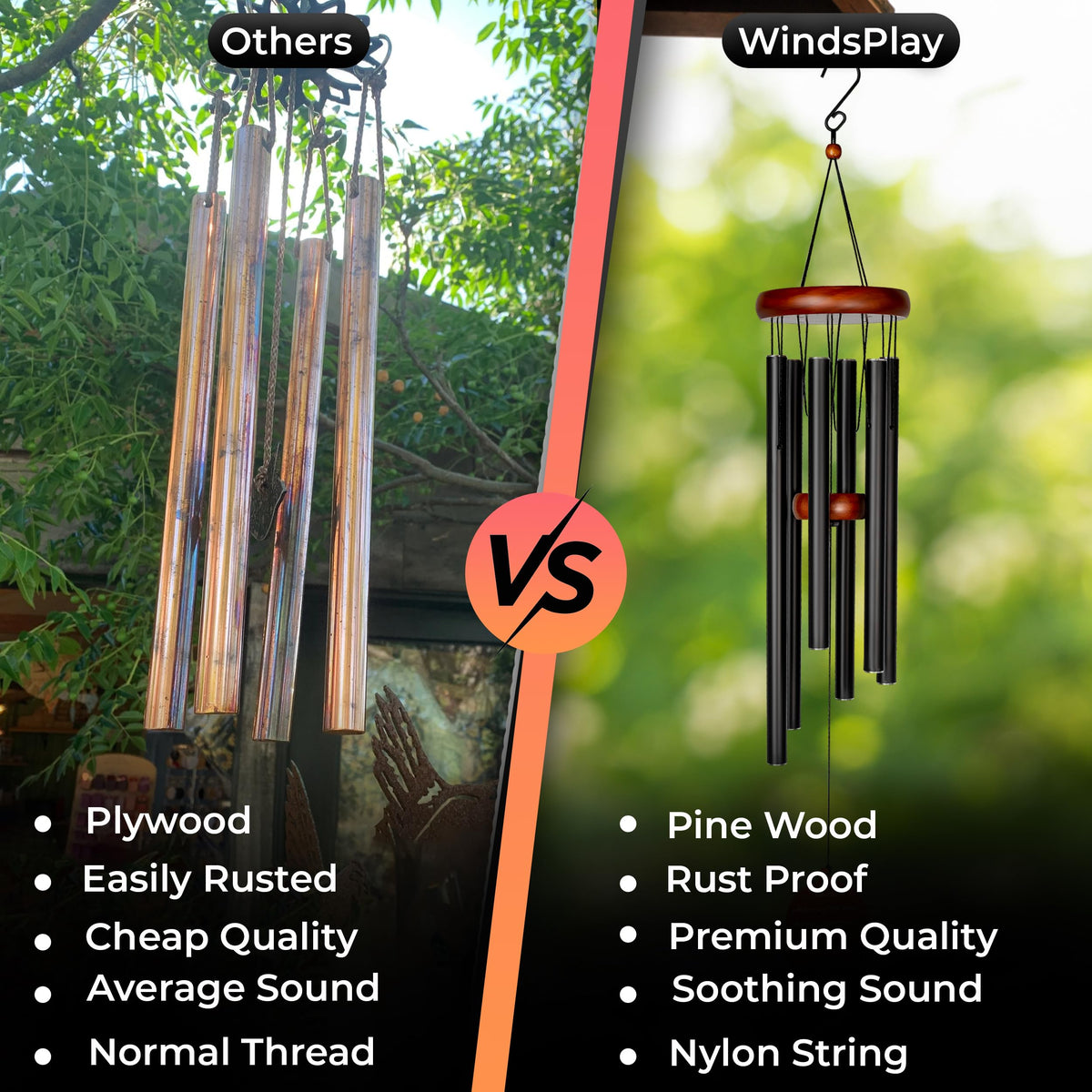 Windsplay personalized bereavement wind chime lets you add a message on the wooden pendant backside.