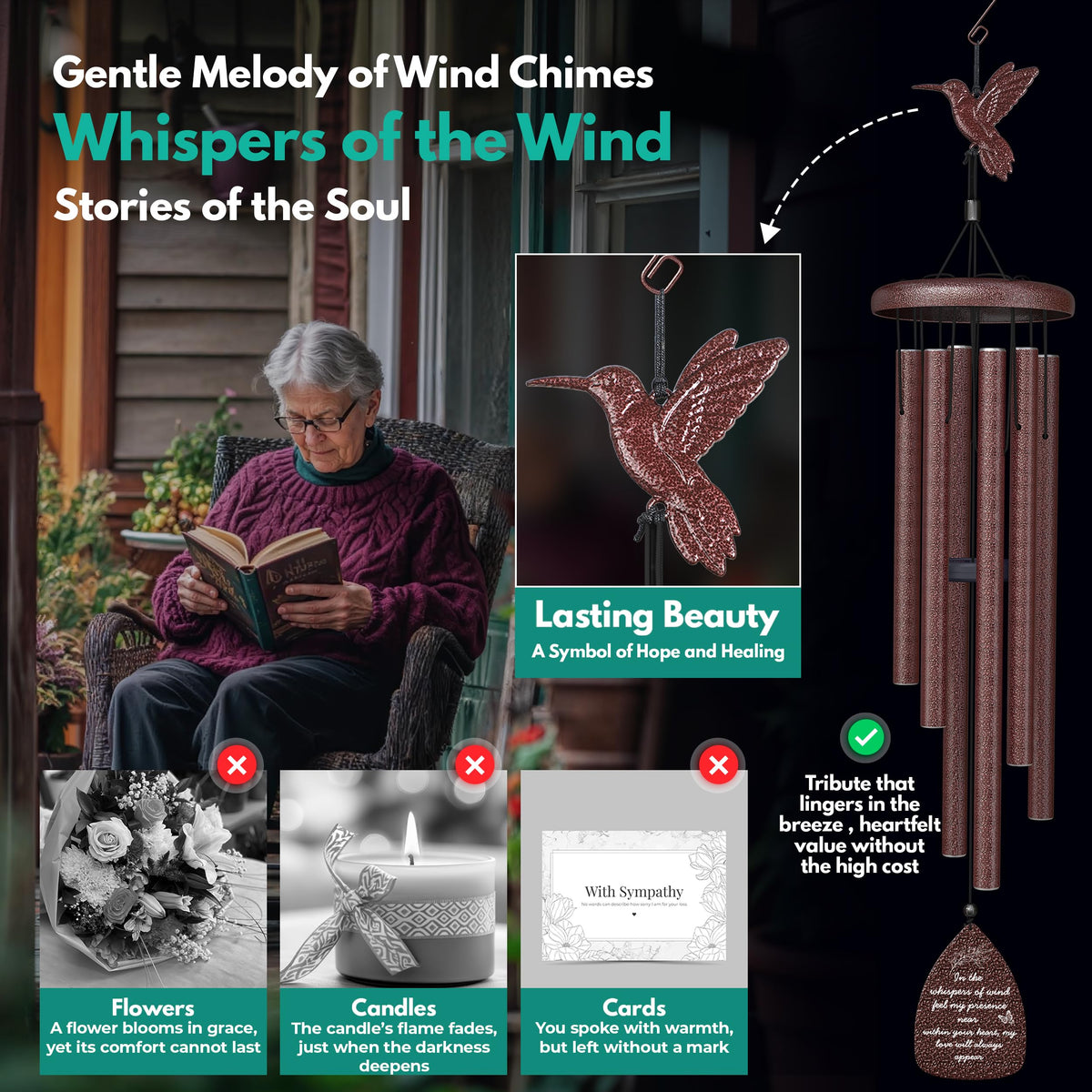 Windsplay weather-resistant memorial wind chimes endure seasons while keeping their delicate tones.