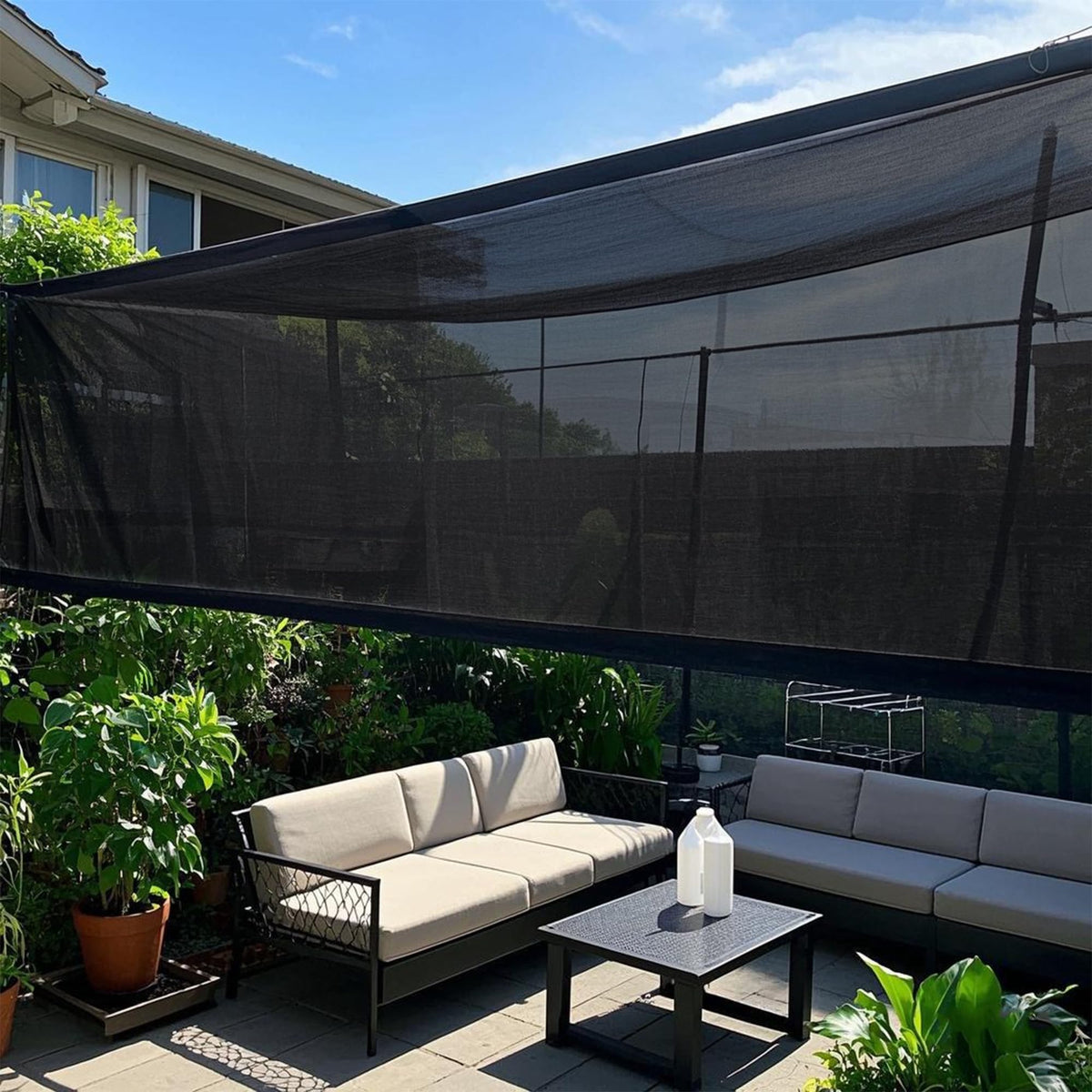 Winemana shade cloth edge with reinforced grommets enables secure overhead mounting.