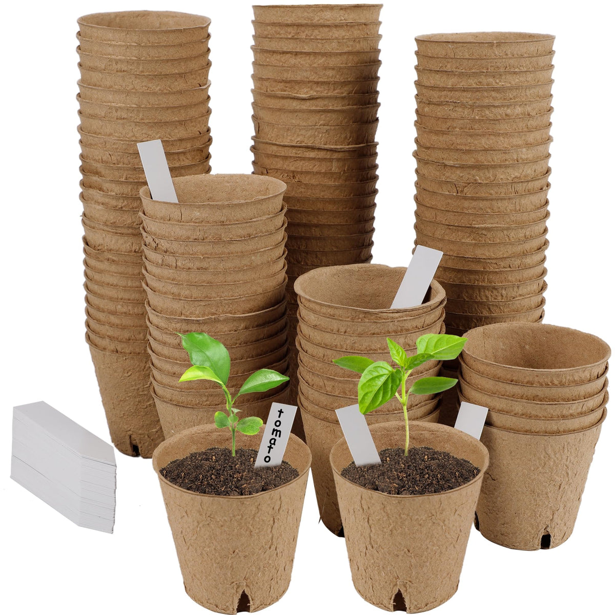 winemana seed starter tray kit packaging shows 100 peat pots and labels for easy planting