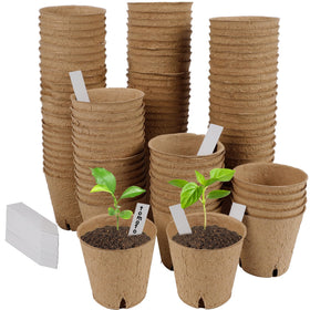 winemana seed starter tray kit packaging shows 100 peat pots and labels for easy planting