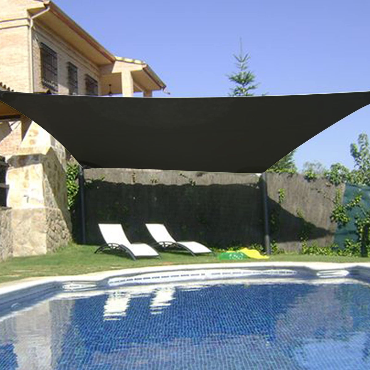 Winemana shade cloth installed on a patio delivers cooler seating area and sun protection
