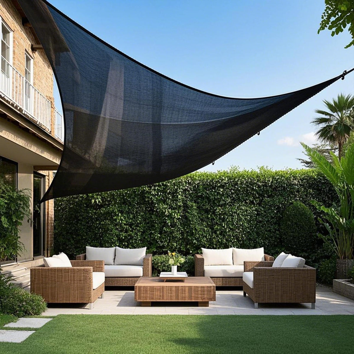 Winemana shade cloth shows reinforced grommets for secure outdoor installation.